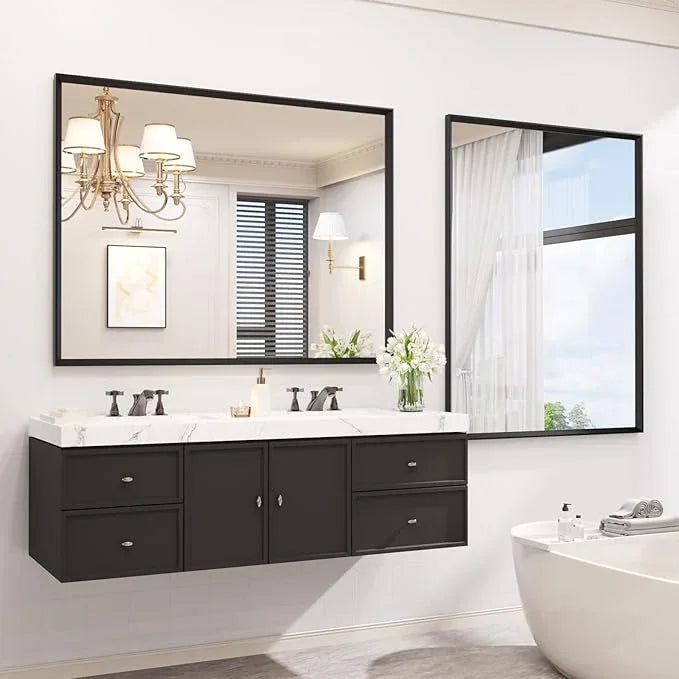 JISOSO 40x36 Inch Bathroom Mirror, Matte Black Framed Rectangle, 4MM Tempered Glass, Anti-Rust, Wall-Mounted Vanity Mirror for Bathroom & Bedroom - Hangs Horizontally or Vertically - ModernBath