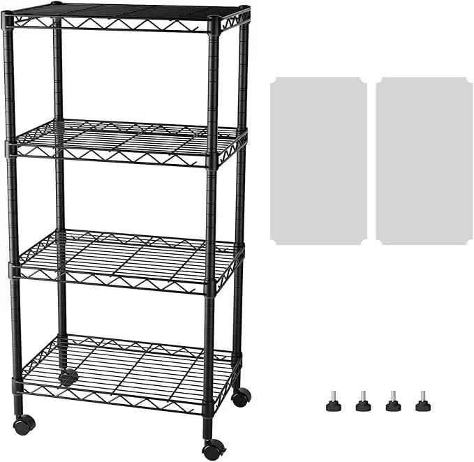SINGAYE 4 Small Shelves Storage Shelf Wire Shelving Unit Metal Shelf Adjustable Organizers Storage Shelving with Wheels for Bathroom Laundry Room Kitchen Pantry12”D x 18”W x 45”H Black - ModernBath