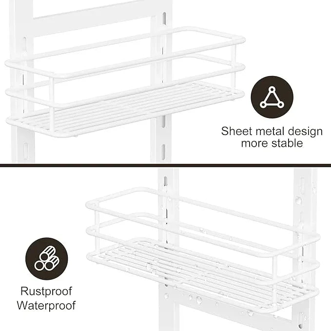 Orimade Adjustable Anti-slip Shower Caddy over Head, Rustproof Bathroom Hanging Shower Organizer with 2 Hooks for Razor, No Drilling Shower Shelves Storage Rack 3 Tier, White - ModernBath
