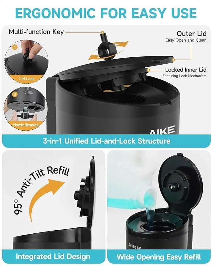 AIKE Wall Mount Automatic Foam Soap Dispenser 25 OZ Commercial Large Capacity Stainless Steel Model AK1205FA(Matte Black) - ModernBath