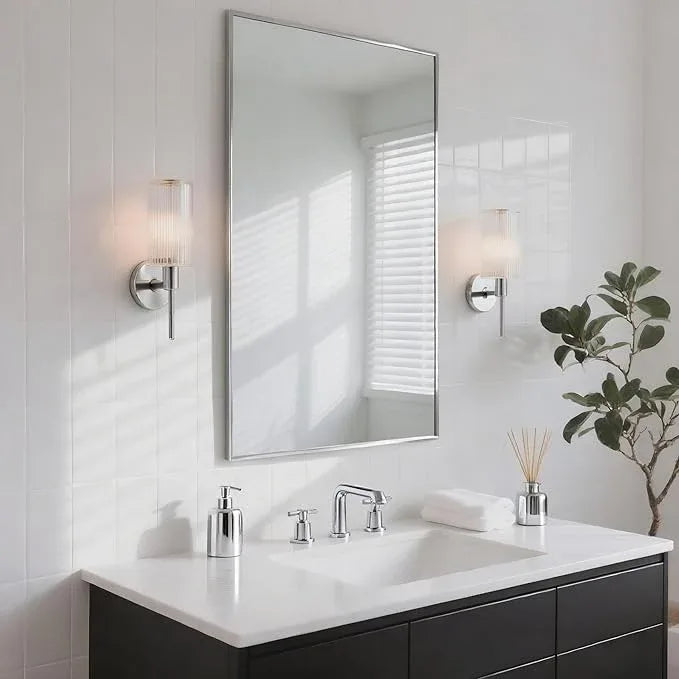 Bonverre 20x36 Inch Nickel Bathroom Mirror for Wall, Aluminum Frame Rectangle Rectangular Vanity Mirror, Modern Large for Bedroom, Living Room, Horizontal or Vertical - ModernBath