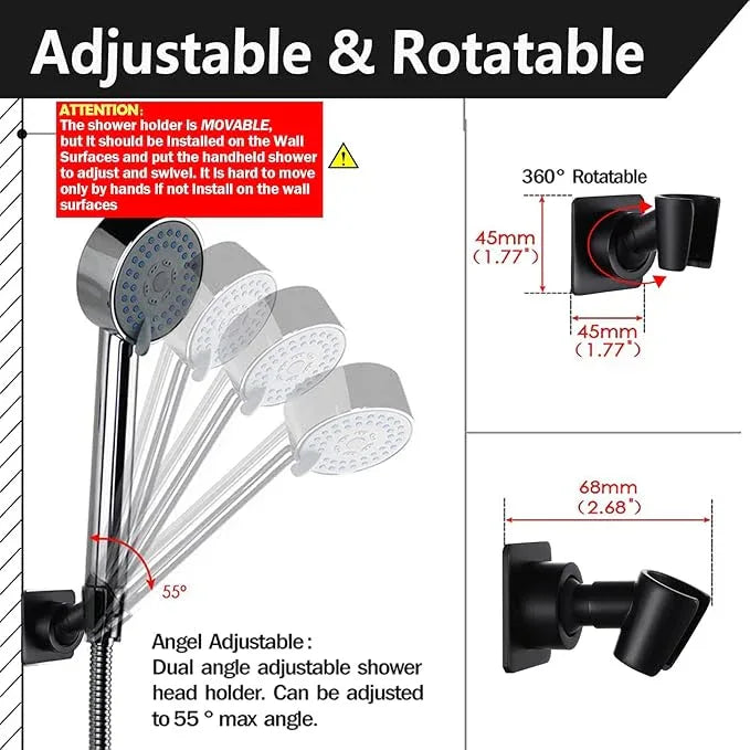 Shower Head Holder All Meta lHandheld Shower Wand Bracket Adhesive Shower Wall Mount Holder Brass Shower Spray Holder Black, Drill Free Glue Installation - ModernBath