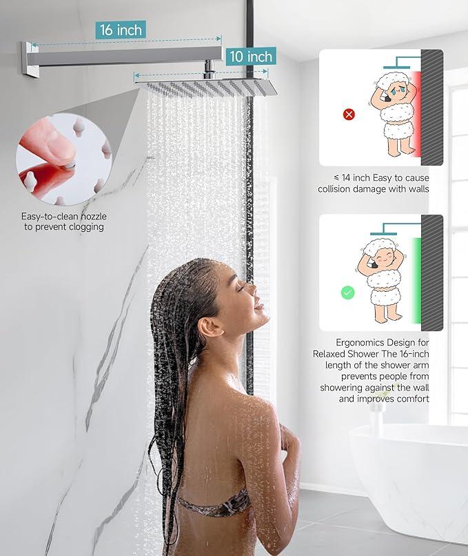 SR SUN RISE Shower System Bathroom 10 Inch Rainfall Shower Head & Handle Set Wall Mounted Rain Shower Faucet Set Polished Chrome - ModernBath
