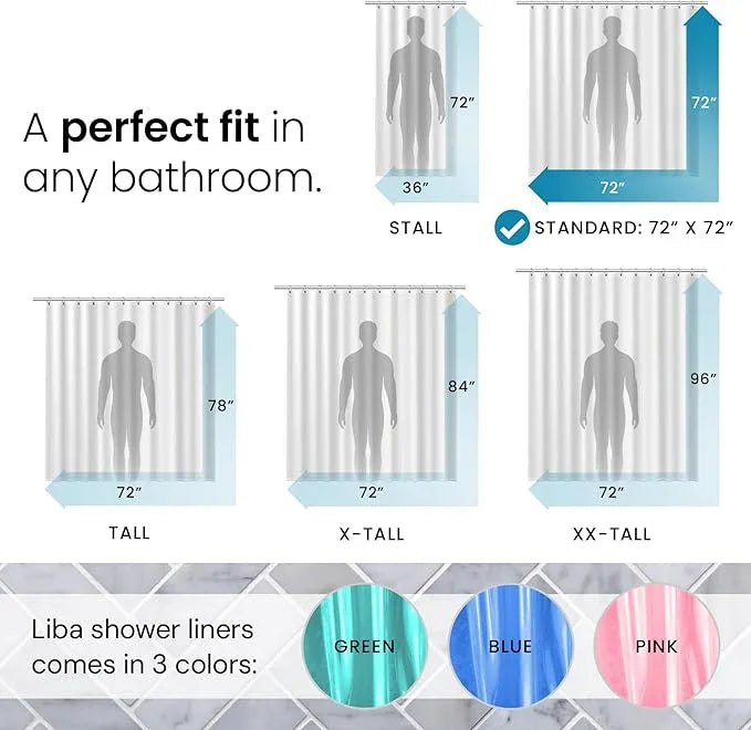 LiBa Bathroom Shower Curtain Premium PEVA Non-Toxic, Green Clear Waterproof Plastic Shower Curtain Liner with Rust Proof Grommets 8G Bathroom Accessories 72x72 - ModernBath