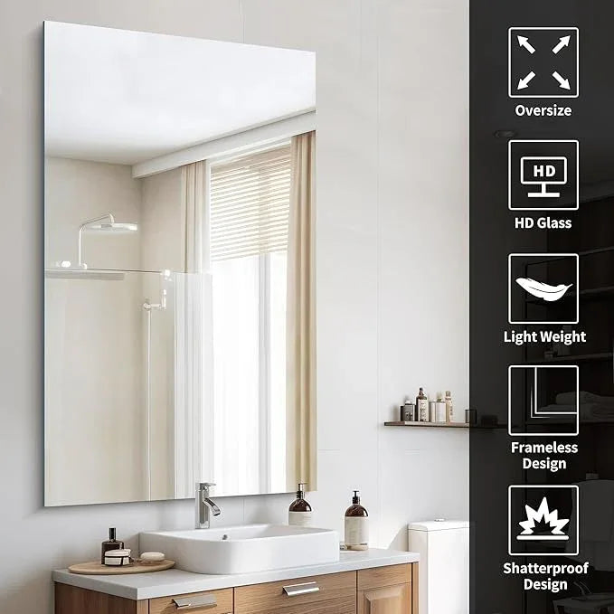 CILIBER Frameless Mirror, 60x36 Large Bathroom Mirrors for Wall, Upgraded Shatterproof Rectangle Vanity Mirror Over Sink with Polished Edge for Bathroom,Bedroom,Living Room and Entryway - ModernBath