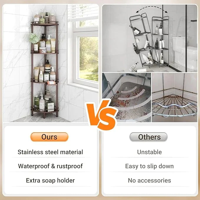ELYKEN Corner Shower Caddy Standing, 4 Tier Rustproof Metal Shower Organizer with Soap Holder, Floor Shower Corner Shelf Rack Storage Stands with Adjustable Feet & 2 Hooks for Bathroom, Bronze - ModernBath