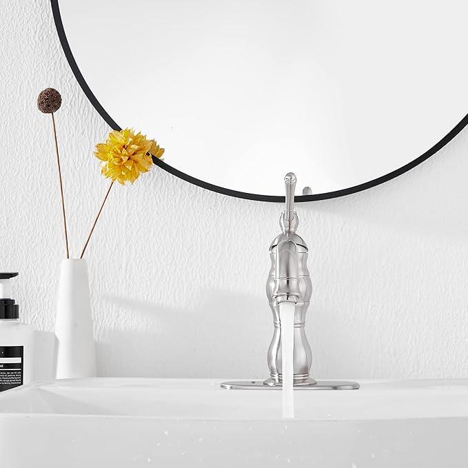 Bathroom Faucet Brushed Nickel GGStudy 360° Swivel Bathroom Vanity Faucet Single Handle One Hole Bathroom Sink Faucet Basin Matching Pop Up Drain with Overflow - ModernBath