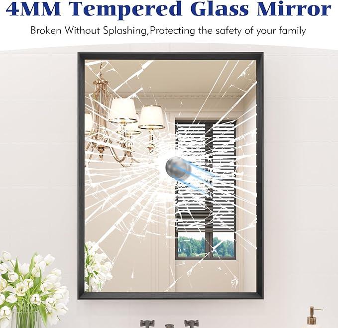 JISOSO Rectangle Bathroom Mirror 55x30 Inch, Matte Black Framed, 4MM Tempered Glass, Anti-Rust, Wall-Mount Vanity Mirror for Bathroom & Bedroom, Hangs Horizontally or Vertically - ModernBath