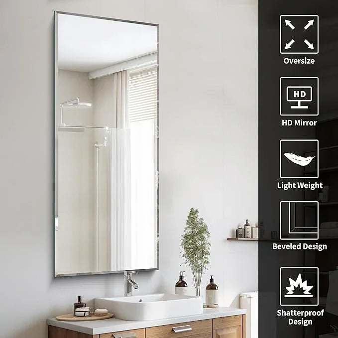 CILIBER Beveled Mirror, 24x60 Large Frameless Beveled Bathroom Mirrors for Wall, Upgraded Shatterproof Rectangle Vanity Mirror with Beveled Edge for Bathroom, Bedroom, Living Room and Entryway - ModernBath