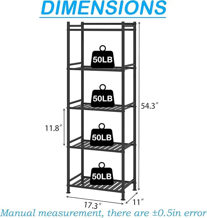 5 Tier Bathroom Storage Open Shelf Unit, Free-Standing Metal Corner Rack Shelving for Kitchen, Living Room, Hallway (Black, Wider 5 Tier) - ModernBath