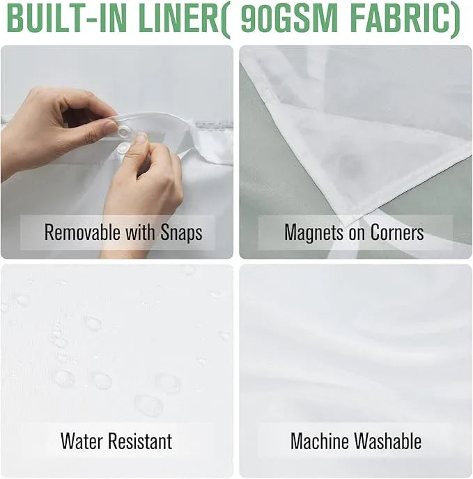 Yiatn No Hook Ombre Sage Green Shower Curtain with Snap in Fabric Liner Set - Hotel Style with See Through Mesh Top Window, 71x74 INCH - ModernBath
