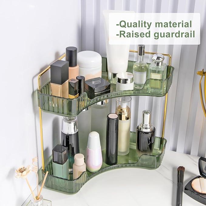 INVSSENE Corner Bathroom Countertop Organizer, Vanity Trays for Counter, Makeup Organizers, Perfume Tray, Kitchen Spice Rack, (Green, 2 Tiers) - ModernBath