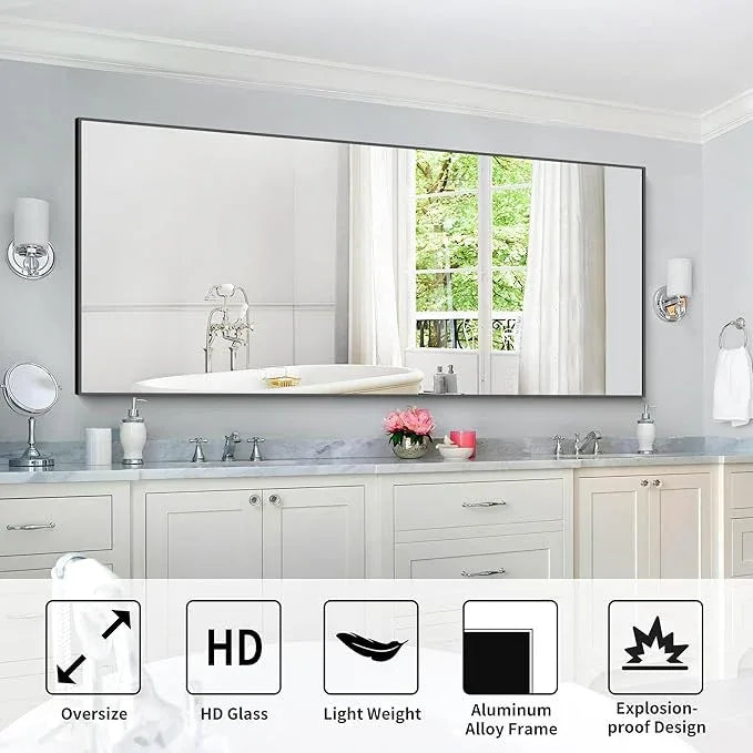 COFENY 30x72inch Bathroom Mirror, Black Rectangle Mirror with Thin Frame, Large Rectangular Wall Mirrors for Bathroom, Living Roomm, Hair Salon, Big Farmehouse Mirror Hang Horizontal/Vertical - ModernBath