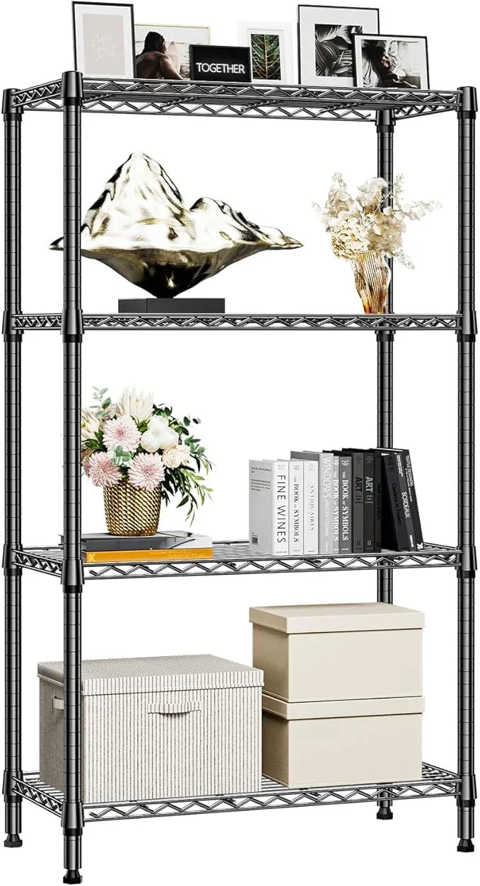 1000 lbs 4 Tier Shelf Metal Storage Shelves Shelving Wire Rack Heavy Duty Closet Organizers for Garage Kitchen Bathroom Laundry Black 13.8" D x 35.4" W x 59.5" H - ModernBath