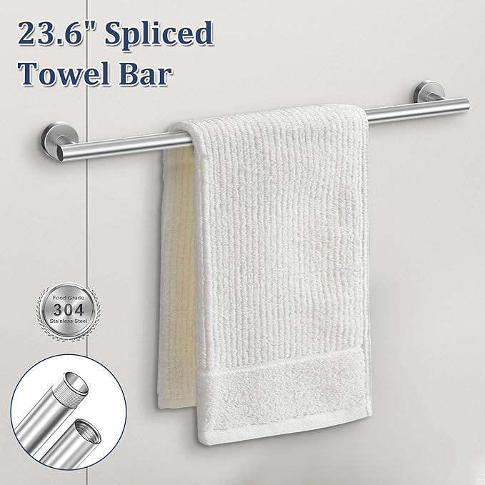 5 Pieces Bathroom Hardware Set Brushed Nickel Towel Bar Set Round Towel Holder Set Upgraded Paper Towel Holder with Shelf Stainless Steel Wall Mounted,23.6 Inch - ModernBath