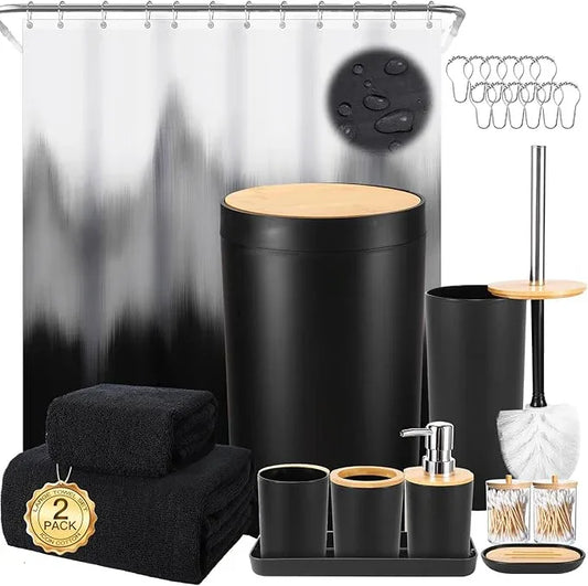 iMucci Bathroom Accessories Bathroom Sets with Shower Curtain, Bath Towel Set, Trash Can, Toilet Brush, Soap Dispenser, Bathroom Accessories Set Complete - ModernBath