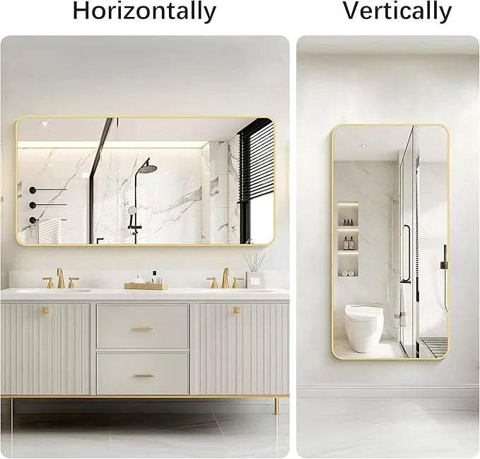 CIVENO 30"x60" Gold Bathroom Mirror, Large Rectangle Mirror, Rectangular Wall Mirror, Rounded Corner Vanity Mirror with Aluminum Metal Frame for Bathroom Bedroom Living Room - ModernBath