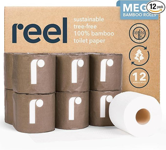 Reel 3-Ply Soft and Strong Bamboo Toilet Paper - 12 Rolls - Toxin-Free, Tree-Free, PFAS Free, BPA Free - Zero Plastic Packaging, Sustainable & Septic Safe - ModernBath