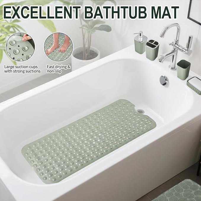 XLHOMO 26PC Bathroom Accessories Set - Gorgeous Bathroom Set, Sage Green Bathroom Accessory Set, Shower Curtain Set with Bathtub Mats for Shower Tub, Trash Can & Soap Dispenser - ModernBath