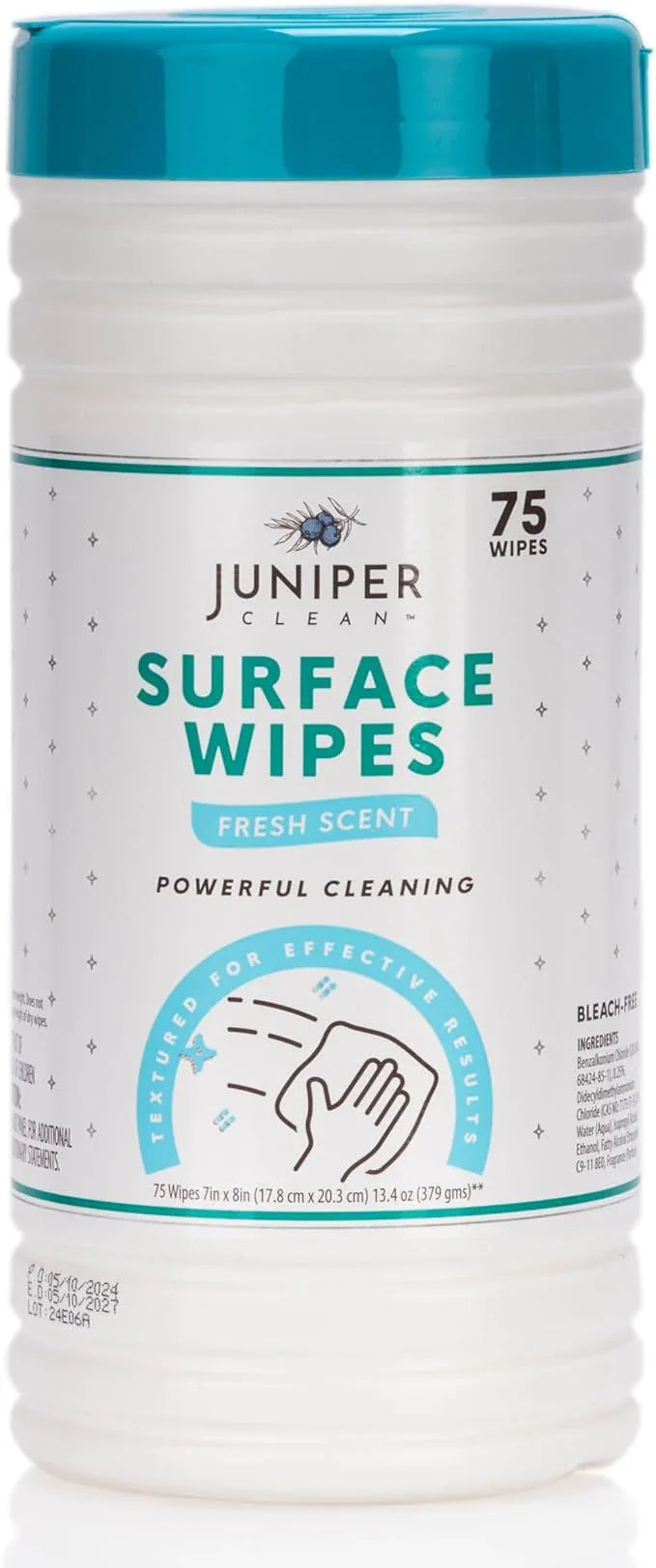Juniper CLEAN 6 Pack Surface Cleaning Wipes Bleach Free, All-Purpose Cleaner for Bathroom, Kitchen, Office, 450 Count Canister, 7.5" x 7" Sheet, Fresh Scent, Lint Free & Durable - ModernBath