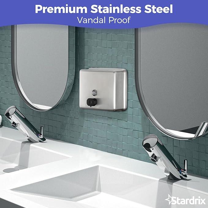 Stardrix Stainless Steel Extra Large 1400ml/47oz Capacity Industrial Grade Soap Dispenser, Commercial Wall Mount Bathroom Hand Soap Dispenser with Corrosion Proof Lining and Anti-Leak Pump - ModernBath