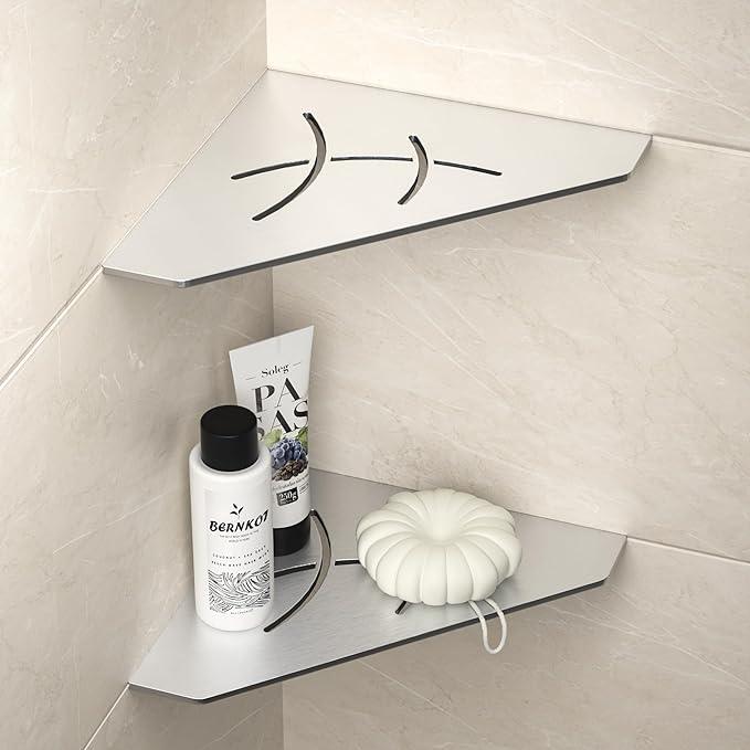 Corner Shower Shelf 10" Brushed 304 Stainless Steel Pentagonal Corner Shelf Recessed Bathroom Shower Shelf, No Drilling - ModernBath