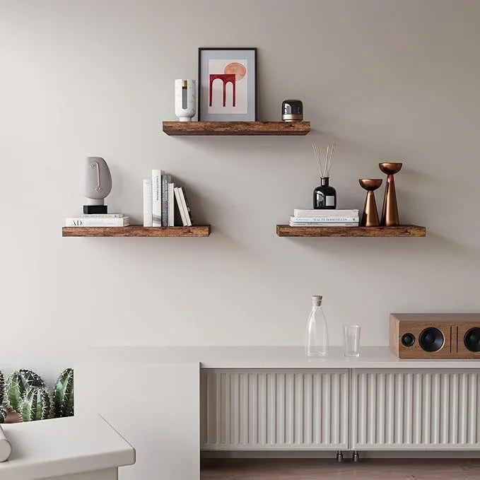 Floating Shelves for Wall Set of 3, 16" Rustic Brown Floating Shelves, Home Decor, Frame Display Wall Shelf for Bedroom, Kitchen, Bathroom, Living Room - ModernBath