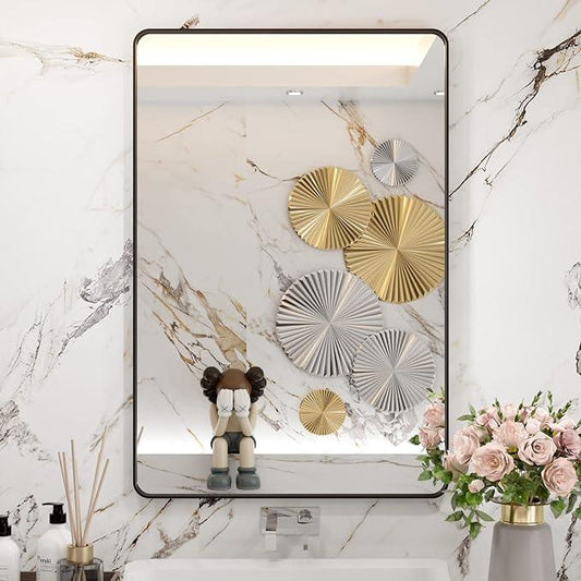 WEER Black Framed Bathroom Mirror, 24X36 Inch Rounded Rectangle Black Bathroom Mirror, Matte Black Bathroom Vanity Mirror for Wall, Anti-Rust, Tempered Glass, Hangs Horizontally or Vertically - ModernBath