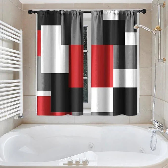Culudea Geometric Red White Shower Curtain Set, Black and Gray Modern Bathroom Window Waterproof Shower Curtain Set for Bathroom Decor - ModernBath