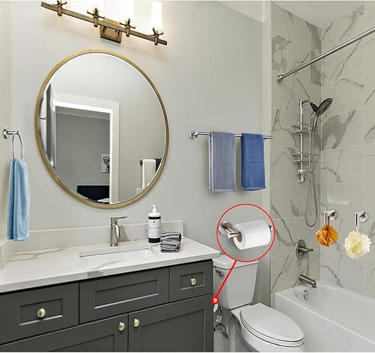 5 Pieces Brushed Nickel Bathroom Hardware Accessories Set, SUS304 Stainless Steel 24 Inch Bath Towel Bar Set, Round Bathroom Towel Holder Set, Towel Racks for Bathroom Wall Mounted - ModernBath