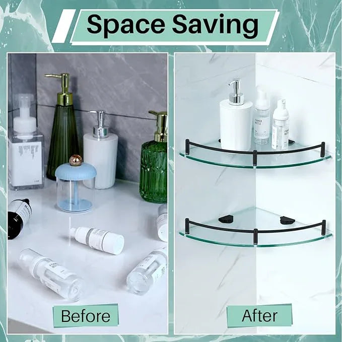 Crowye 4 Pcs Corner Shower Shelf 2-tier Glass Corner Shelf Stainless Steel Wall Mounted Bathroom Organizer for Storing Shower Gel Shampoo Brush, 9.25 Inches (Black) - ModernBath