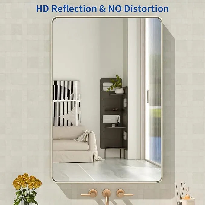 WEER 24X36 Inch Brushed Nickel Bathroom Mirror, Brushed Silver Metal Frame Mirror, Rounded Rectangle Silver Bathroom Vanity Mirror, Tempered Glass, Anti-Rust, Hangs Horizontally or Vertically - ModernBath