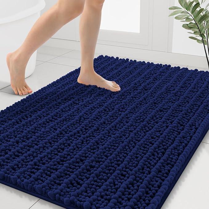 Smiry Bathroom Rugs Mat 40x32, Extra Soft Absorbent Chenille Bath Rugs, Non Slip Rubber Backing Machine Washable Quick Dry Bath Mats for Bathroom Floor, Tub, Shower, Home Decor Accessories, Navy Blue - ModernBath