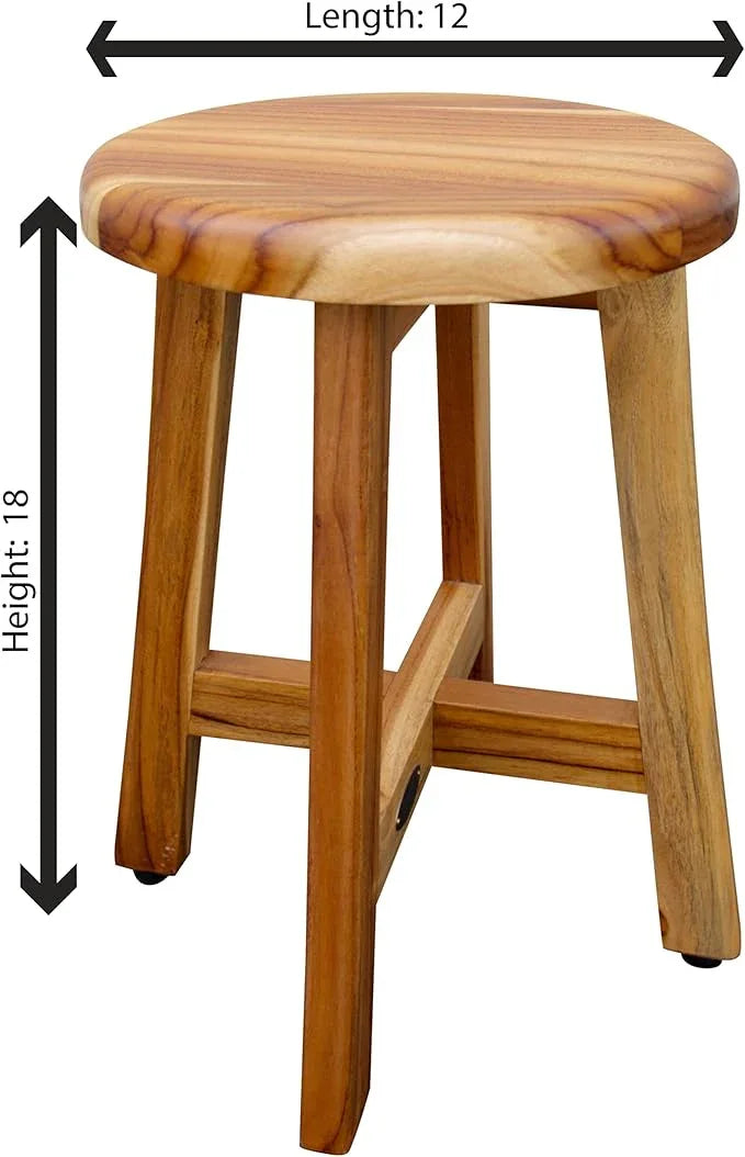 EcoDecors Shoji 12 Inch Round Waterproof Teak Wood Shower Bench Stool Seat Chair For Inside Shower Provides Safety, Storage, and Organization For Bathroom Accessories - ModernBath