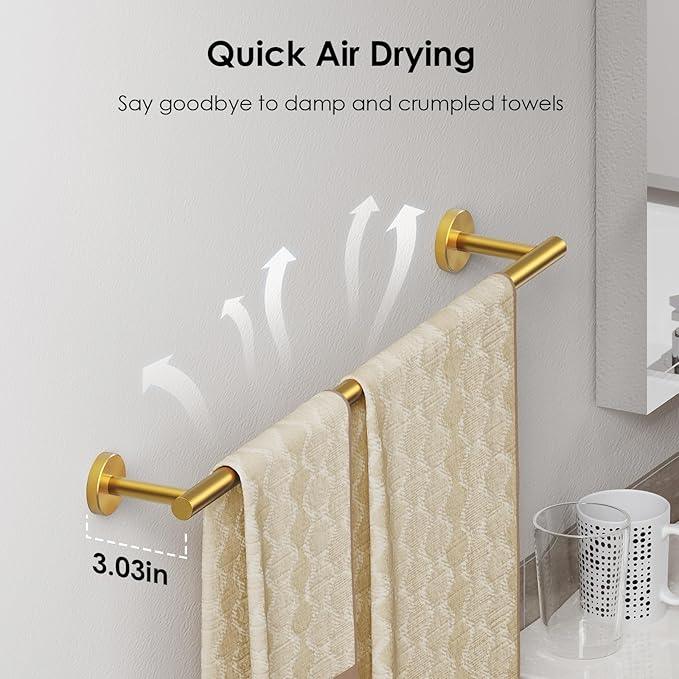 FORIOUS Towel Bar Wall Mounted, Stainless Steel Towel Racks for Bathroom, Includes Wall Mounting Hardware (Brushed Gold, 20 Inch) - ModernBath
