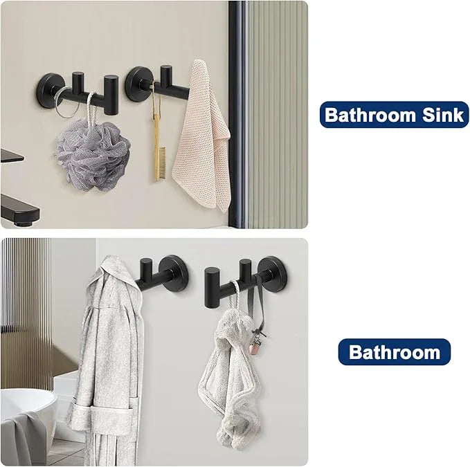 NearMoon Bathroom Double Towel Hook- SUS304 Stainless Steel Robe Towel Holder, Heavy Duty Double Coat Hook for Bathroom Livingroom Kitchen Wall Mounted (Matte Black-F, 2 Pack) - ModernBath