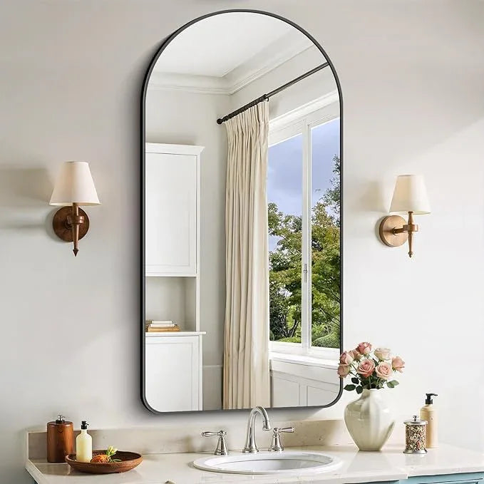 Arched Bathroom Mirror, 24"x48" Black Arched Mirror for Bathroom, Wall Mounted Mirror, Black Vanity Wall Mirror w/Metal Frame for Bedroom, Entryway, Living Room, Vertically Hanging - ModernBath