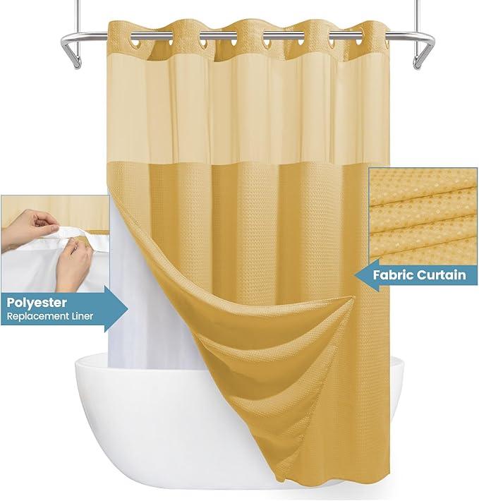 EUTXL Gold Hotel Shower Curtain - 230GSM Waffle Textured Heavy Duty Thick Fabric Shower Curtains for Bathroom,71W x 74H - ModernBath