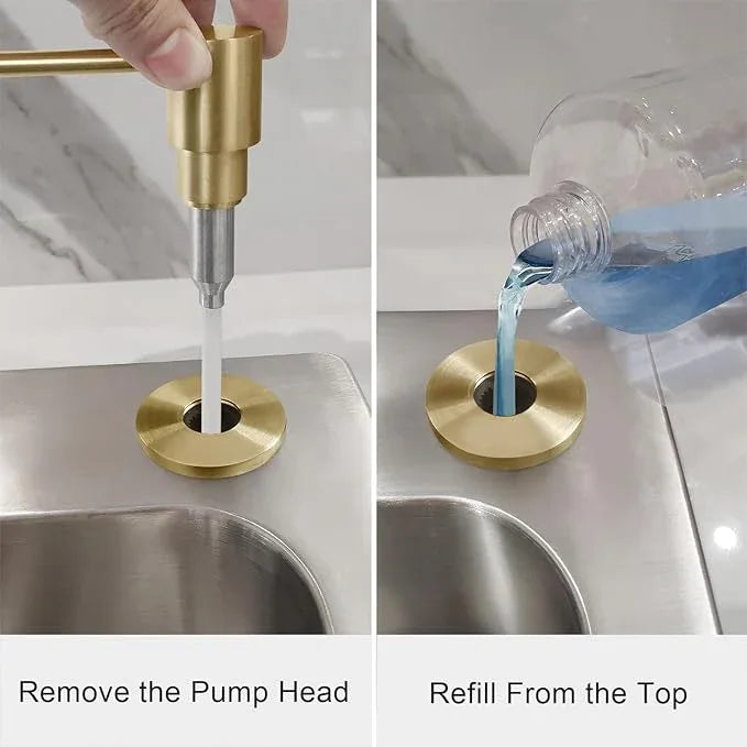 EADOT Deck Mounted Brass Kitchen Sink Soap Dispenser or Lotion Dispenser with 17OZ Above The Sink Refillable Bottle(Brushed Gold) - ModernBath