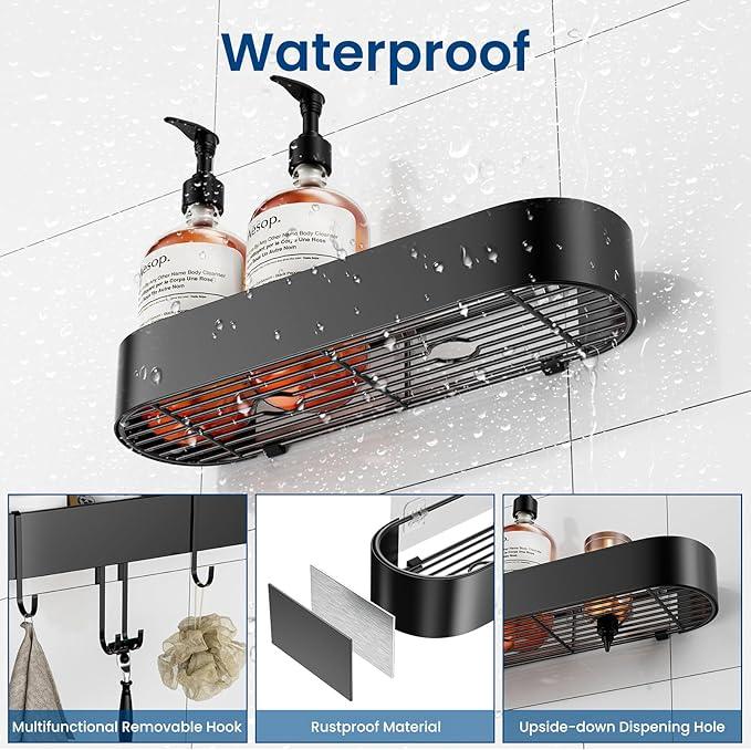 X-Large Adhesive Shower Caddy, 2 Pack Bathroom Organizers and Storage with Large Capacity and 4 Hooks, No Drilling Shower Shelves for Inside Shower for Bathroom, Dorm and Kitchen - ModernBath