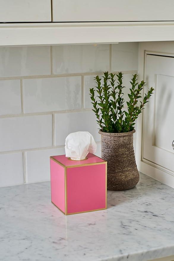 Jaye’s Studio Decorative Square Tissue Box Cover Pink Tissue Holder for Bathroom Bedroom & Home, Metal Tissue Box Holder, Pink Tissue Box Cover Cube, Facial Tissue Dispenser & Farmhouse Decor (6x6x5) - ModernBath