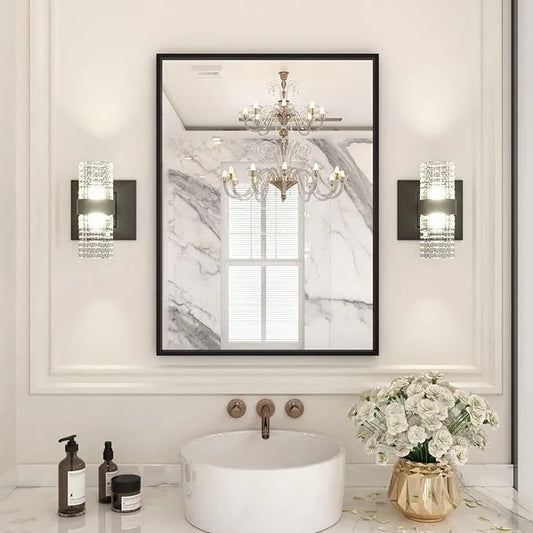 LOAAO 22"X30" Black Rectangle Bathroom Mirror Wall, Matte Black Aluminum Alloy Frame, Hangs Vertically or Horizontally, Easy to Install - ModernBath