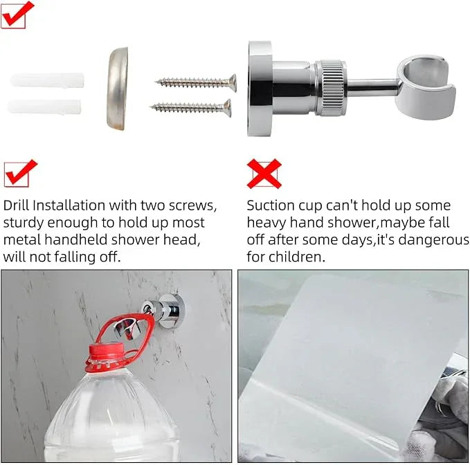 PHASAT Handheld Shower Head Holder Adjustable Solid Brass Handheld Shower Head Bracket Holder Wall Mount,Shower Wand Holder Chrome,A13023C - ModernBath