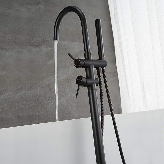 Freestanding Tub Filler Bathtub Faucet Oil Rubbed Bronze Floor Mount Brass Faucets with Hand Shower - ModernBath