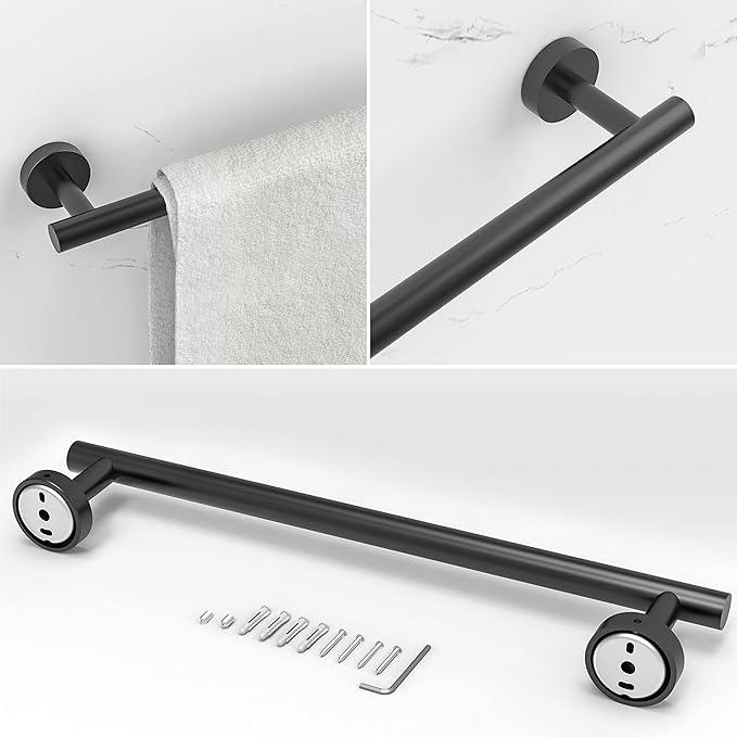 6 PCS Bathroom Hardware Set, Including 16" Hand Towel Bar, Toilet Paper Holder, Towel Ring, Robe Towel Hooks, Bathroom Accessories Kit(Matte Black) - ModernBath