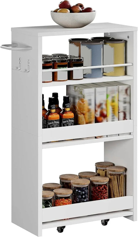 ChooChoo 4-Tier Slim Storage Cart with Handle, 7.87" W Rolling Utility Cart on Universal Wheels, Kitchen Cart Mobile Shelving Organization for Laundry Room, Bathroom & Narrow Places, White - ModernBath