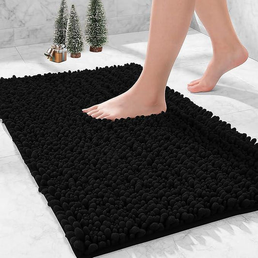 Ruggnovea Chenille Bathroom Rugs Non Slip Washable 36x24, Extra Thick Soft Absorbent Chenille Bath Mat, Non-Slip Barrier Backing, Quick Dry Machine Washable Bath Mats Tub, Shower,Floor/Sink,Black - ModernBath