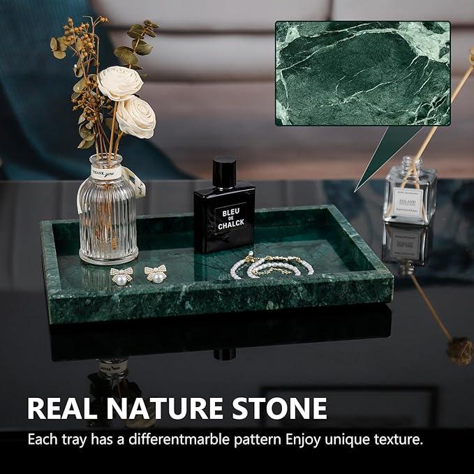 Zilukar Real Natural Marble Tray for Bathroom, Vanity, Kitchen and Desktop, Rectangle Genuine Marble Stone Tray for Jewelry, Cosmetics, Candles, Lotion, Perfume and Home Decor - ModernBath