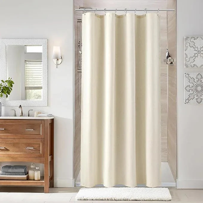 Naturoom Warm Beige 48 Inch Shower Curtain - Stall Narrow Half Linen Ultra Thick Fabric Shower Curtain Set with Hooks, Boho Farmhouse Rustic RV Camper Bath Curtains for Bathroom, 48x72 - ModernBath