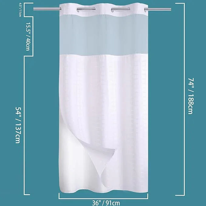 Conbo Mio Stall No Hook Shower Curtain with Snap in Liner Set, Hotel Luxury White Shower Curtains for Bathroom with See Through Top Window, Waterproof, Washable 36W x 74H - ModernBath
